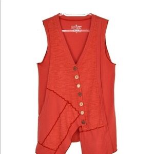 Neon Buddha V Neck Button Down Sleeveless Tank Top Coral Color, Size X-Small